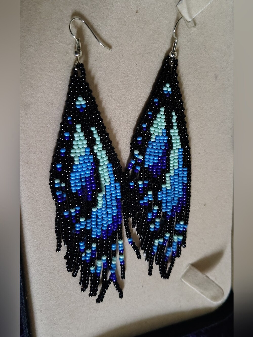 🦋 🪽 NEW Handmade Blue Butterfly Wing Beaded Fringe Earrings 🦋🪽